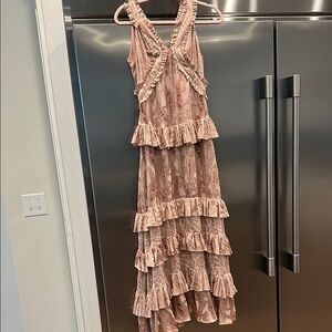 Alexis Blush and Beige Ruffle Maxi Dress